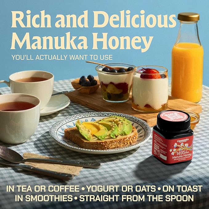 Caramanuka Manuka Honey MGO 1495+ / 100% Raw Pure Unfiltered &amp Unpasteurized 3rd Party Tested Ultra-Potent Glyphosate-Free Australian Premium Manuka Honey
