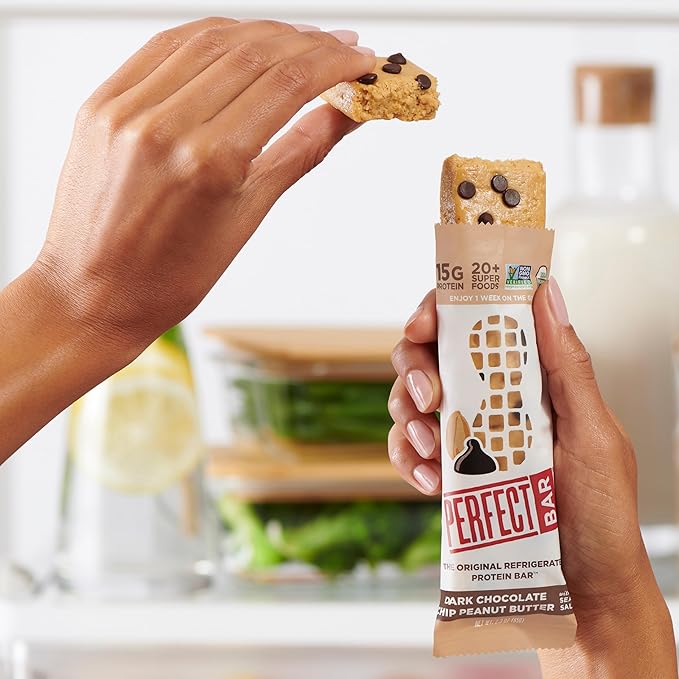 Perfect Bar Protein Bars Dark Chocolate Chip Peanut Butter Gluten Free Made with Organic Honey Cookie Dough Texture Refrigerated 2.3 Oz Bars 10 Count