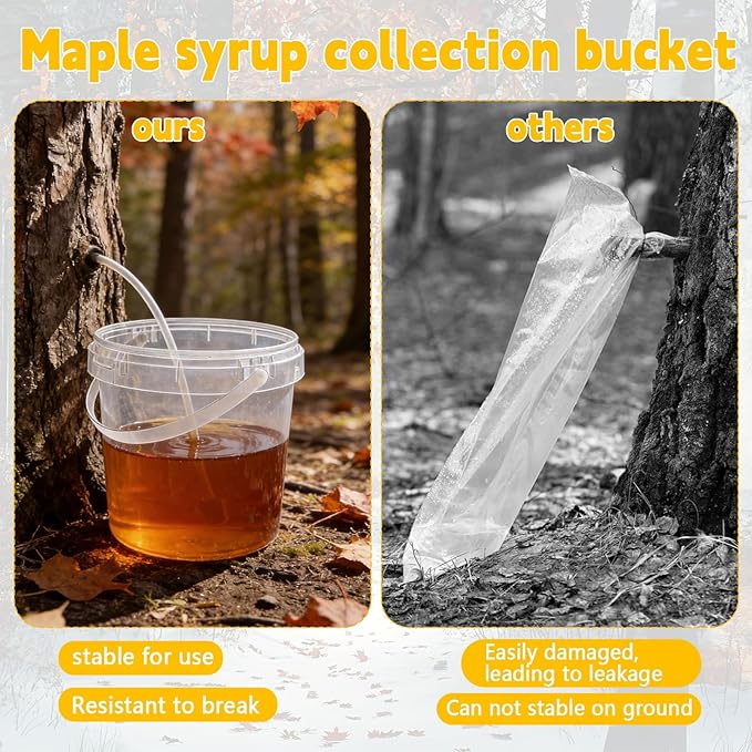 HFYZZ 10 Pack Maple Syrup Collection Buckets 5 L Clear Plastic Maple Syrup Tapping Container with Lids for Experts or Beginners Maple Birch Syrup Collection Supplies
