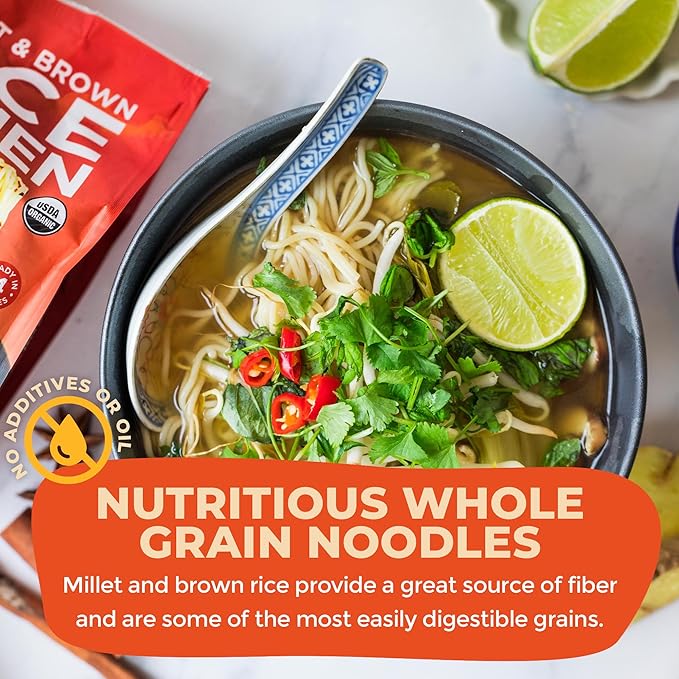 Lotus Foods Organic Millet &amp Brown Rice Ramen - Gluten Free Rice Ramen Whole Grain Ramen Noodles Low Sodium Rice Noodles USDA Organic Gluten Free Vegan - 10 Oz Bags (Pack of 6)