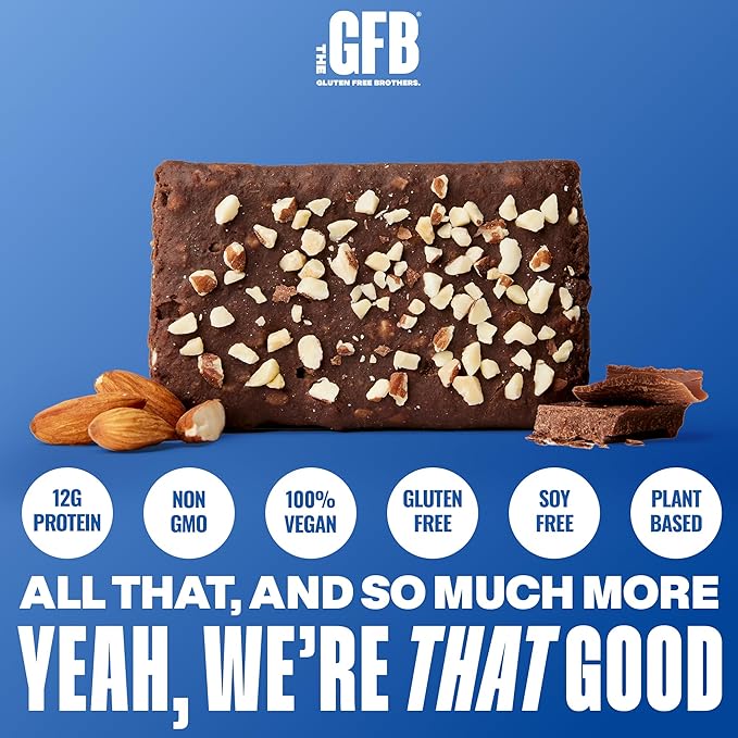 The GFB Dark Chocolate Almond Protein Bars - Gluten Free Plant Based Non GMO Sustainably Made – Ridiculously Tasty Healthy Vegan Nutrition Snack Protein Bars 2.05 oz (12 Count)