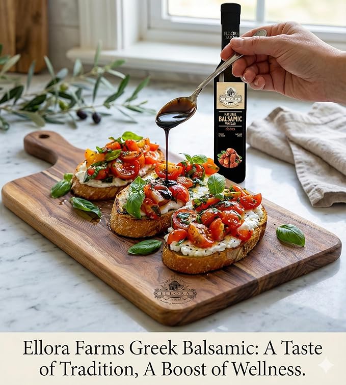 Ellora Farms Balsamic Vinegar Dates Infused Thick and creamy Barrel aged No-added sugar Award Winning Glass bottle 8.45 oz. (Dates)