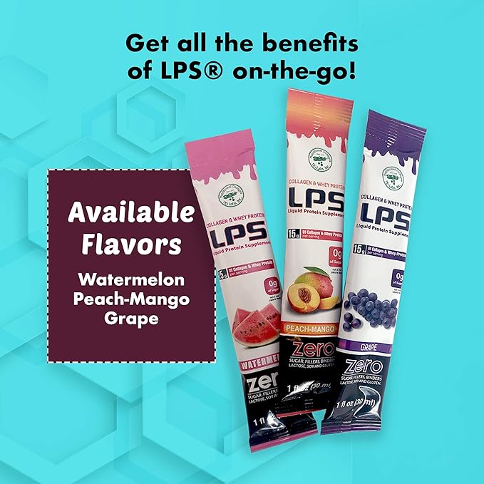 Lps Liquid Collagen &amp Whey Protein Supplement - Sugar-Free Dye-Free Non-Gmo Drink - Hydrolyzed Collagen &amp Whey Peptides Promotes Healthy Skin &amp Hair For Men &amp Women Peach Mango 32