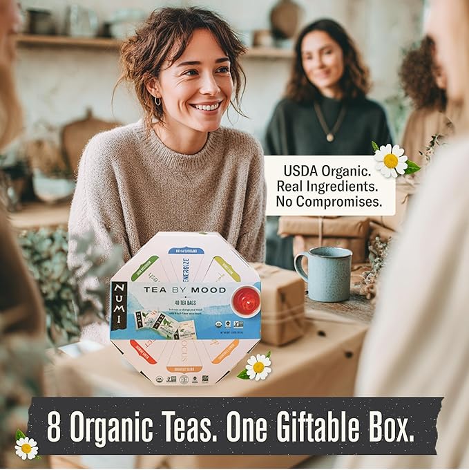 Numi Organic Tea By Mood Gift Set 40 Tea Bag Assortment Premium | Organic Black | Pu-erh | Green | Maté | Rooibos &amp Herbal Teas