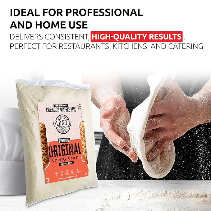 OldSoul Professional Corndog Waffle Mix | GLUTEN FREE | Original Flavour | 5 Lbs | 140 Waffles (5 Lbs Gluten Free)