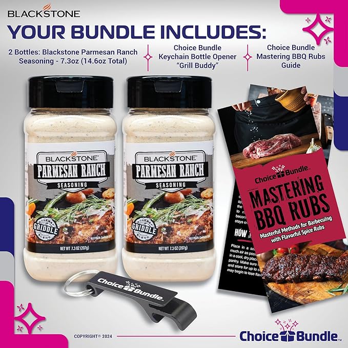 Blackstone Parmesan Ranch Seasoning Premium Barbecue Gourmet Griddle Rub 2 Pk (14.6 oz) + BBQ Masters &amp Opener (4 Items)!