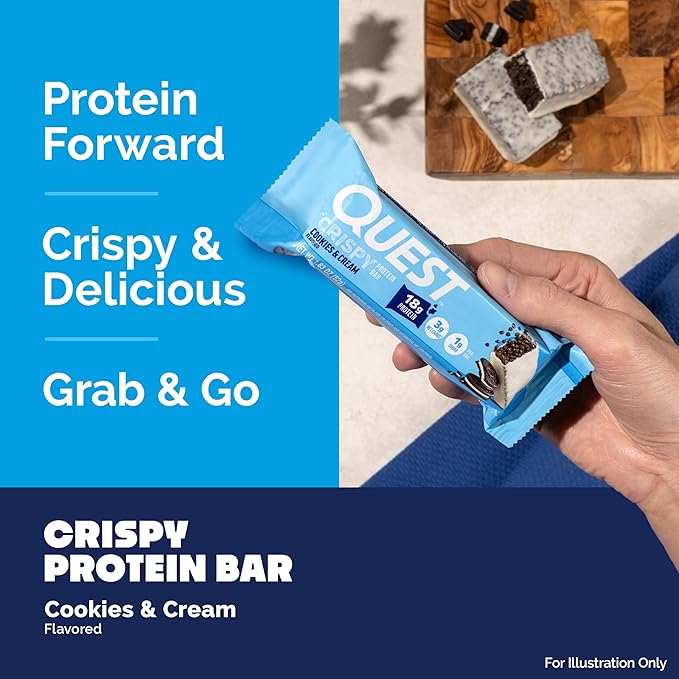 Quest Nutrition Crispy Cookies &amp Cream Hero Protein Bar 18g Protein 1g Sugar 3g Net Carb Gluten Free Protein Snack Keto Friendly 12 Count