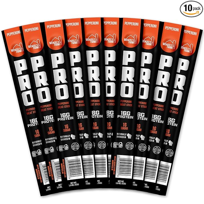Wenzel's Farm PRO Snack Sticks - Naturally Smoked Handcrafted with Real Quality Meat (Pepperoni) Pack of 10 Sticks (1.9oz Each)