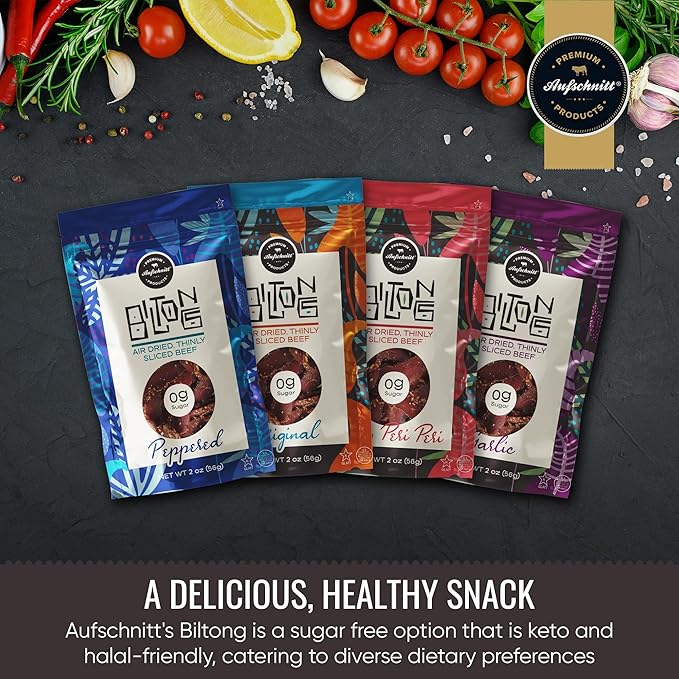 Aufschnitt Biltong Beef Jerky Slices South African Style Beef - Air Dried No Sugar All Natural Ingredients Gluten Free Made in USA Variety 2oz 3 Pack