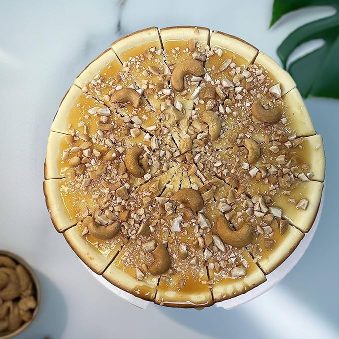 ANDY ANAND CHOCOLATIER Caramel Cashew Cheesecake 9 Inch 2 lb | Buy Caramel Cashew Cheesecake Made with Real Cream Cheese Handcrafted Gourmet Bakery Dessert