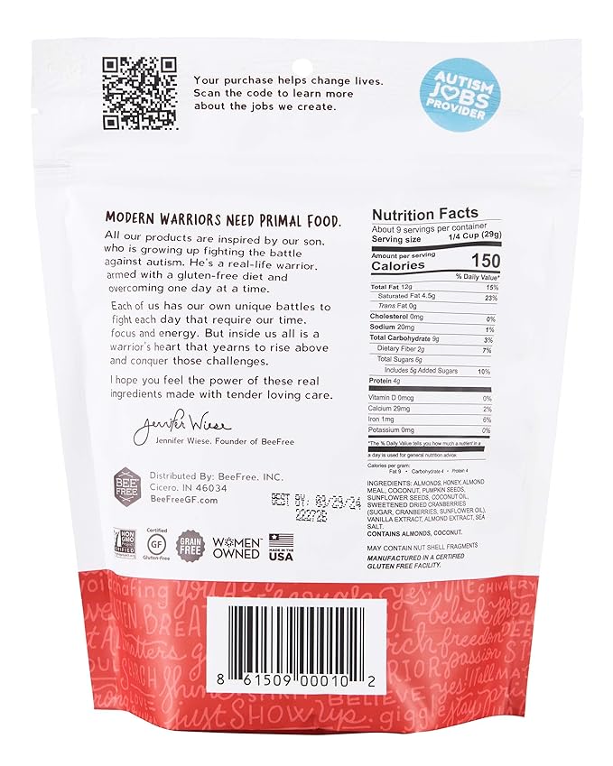 BeeFree Warrior Mix Gluten Free Granola - Chunky Granola Bites | Paleo Low Carb Grain Free Preservative Free Oat Free | Low Calorie Snacks | Hagen’s Berry Bomb 9 Ounce Bags 3 Pack