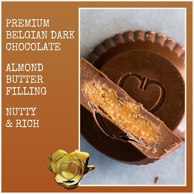 Chocolove Almond Butter Cups in Dark Chocolate | 55% Cocoa | Creamy &amp Rich | Crafted with Belgian Dark Chocolate | Non-GMO 1.2 oz per pack (10 2-packs)