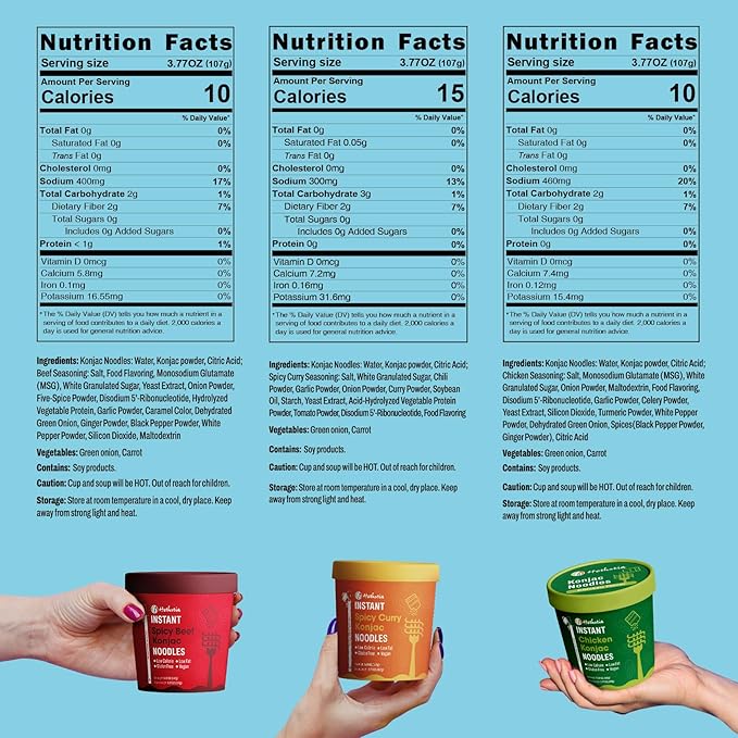 Hethstia Konjac Noodle 6-Pack Pre-cooked Low Carb Shirataki Pho Soup Variety Flavor (Chicken Spicy Curry Spicy Beef)- Low-Calorie Sugar-Free Vegan Gluten-Free 34.32oz Keto-Friendly Asian Meal