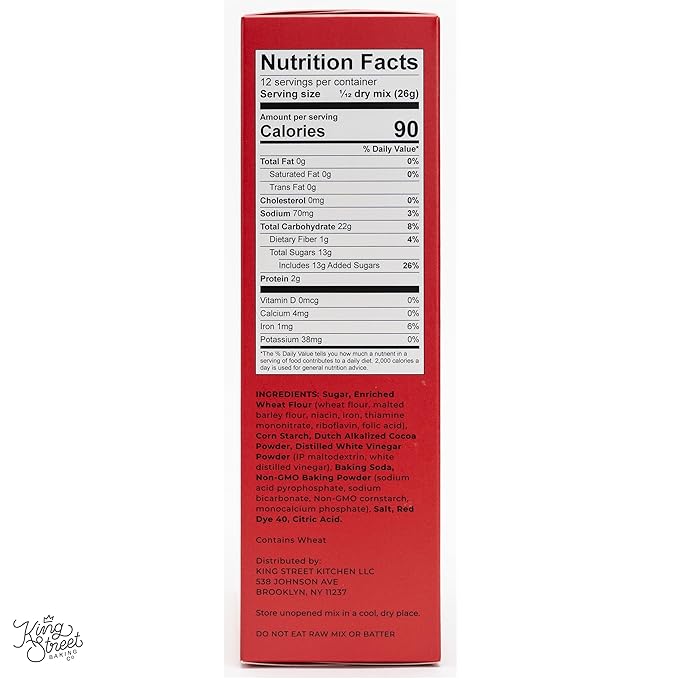 King Street Baking Co Red Velvet Cupcake &amp Cake Mix - Premium Ingredient Box Mix - Makes 12 Cupcakes or 8 Inch Sheet Cake - 1 Pack