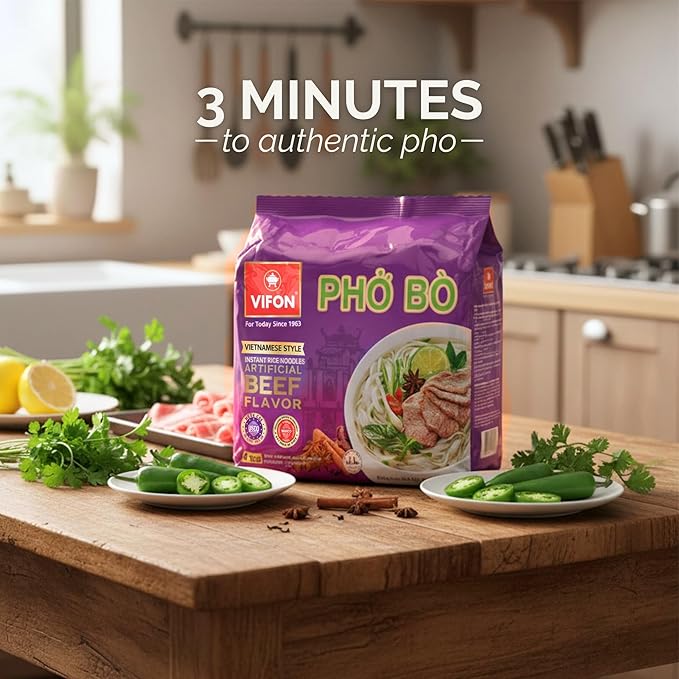 VIFON Phở Bò Vietnamese Style Instant Rice Noodles 2.11 oz (Pack of 24) | Halal Certified | Authentic Vietnamese Phở | Ready in 3 Minutes