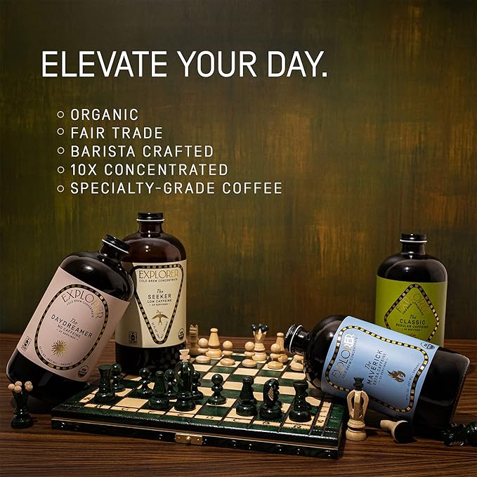 Explorer Cold Brew Organic Coffee Concentrate Maverick Extra Caffeine Drink Iced or Hot 32 fl oz Makes 20+ Cups