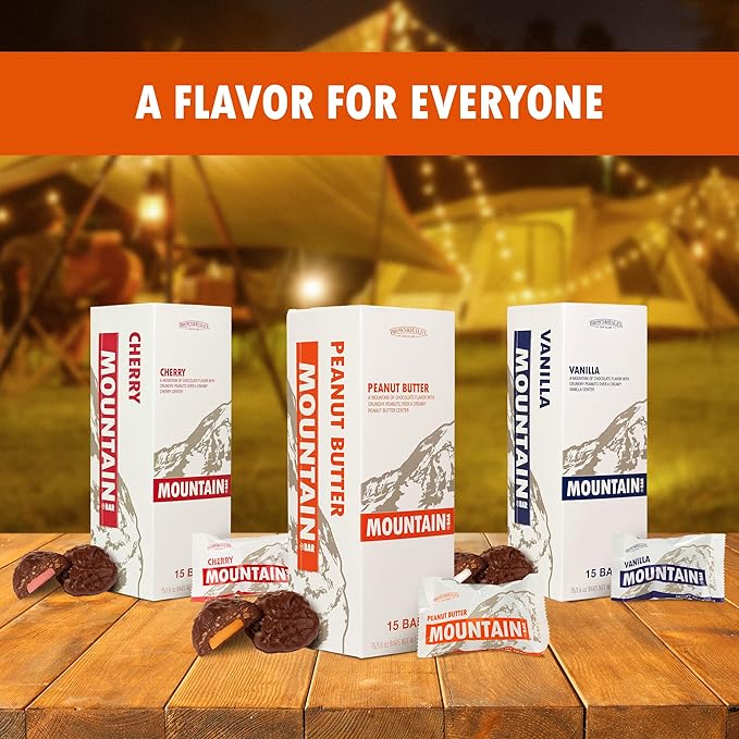Almond Roca Case of 15 Peanut Butter Mountain Bars - 1.6oz Individually Wrapped Chocolate Candy Bars - Chocolate Candy with Peanuts and Creamy Center