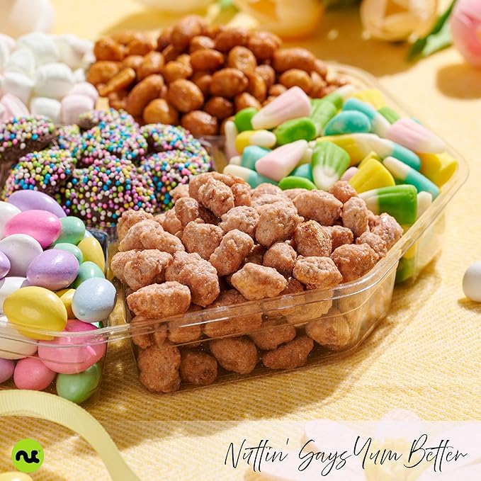 NUT CRAVINGS - Candies &amp Mixed Nuts Gift Basket in Red &amp Gold Box (7 Assortments 1 LB) Food Arrangement Healthy Snack Care Package Food Assortments