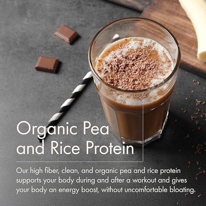 WelleCo Plant-Based Chocolate Protein Powder Organic Brown Rice &amp Pea Blend 16g Protein per Serving Dairy-Free Supplement for Energy Recovery &amp Daily Nutrition 35.2 oz