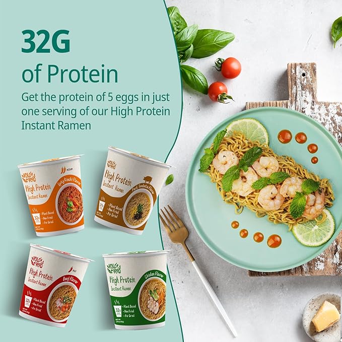 VOLO VERO High Protein Ramen Cups 14-Count Variety Flavors Plant-Based Vegan Non-Fried Low Fat Quick and Convenient Meals