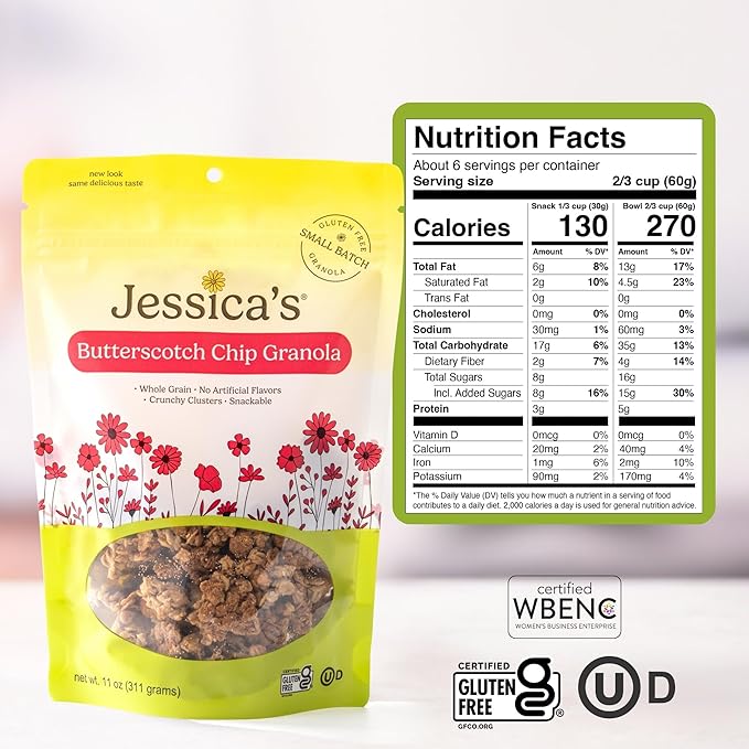 Jessica’s Butterscotch Chip Granola - Handmade Gluten-Free Whole Grain 11oz (3 Pack)