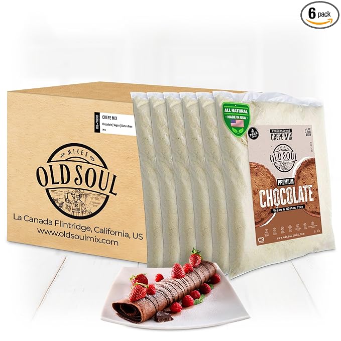 OldSoul Professional Crepe Mix | Chocolate Flavour | Dough Mix | 30 Lbs | 216 Crepes (30 Lbs Gluten Free &amp Vegan)