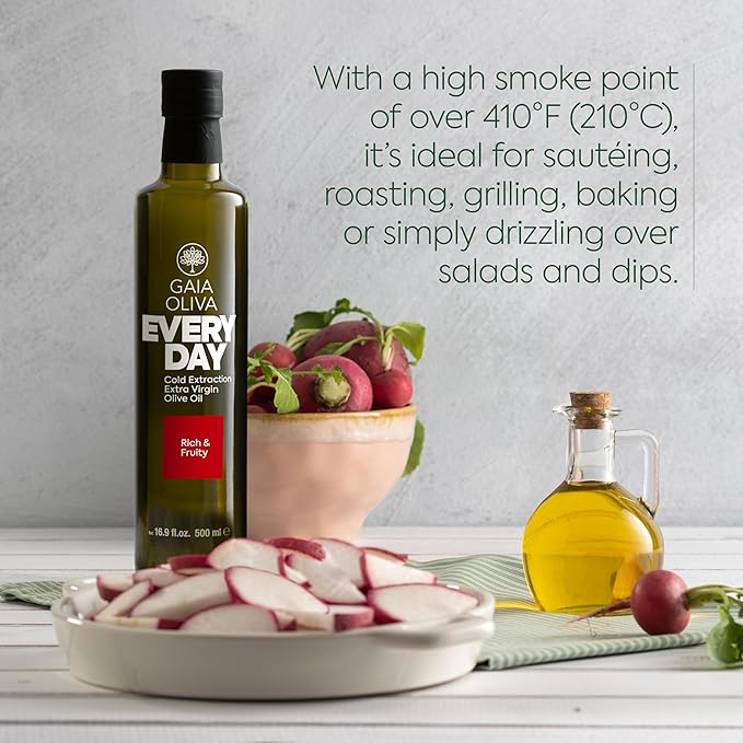 Gaia Oliva Everyday Extra Virgin Olive Oil – Cold Pressed Unrefined Single Estate Trilye Olives Low Acidity Dark Glass Bottle 100% Extra Virgin Product of Turkey New Harvest Polyphenol-Rich