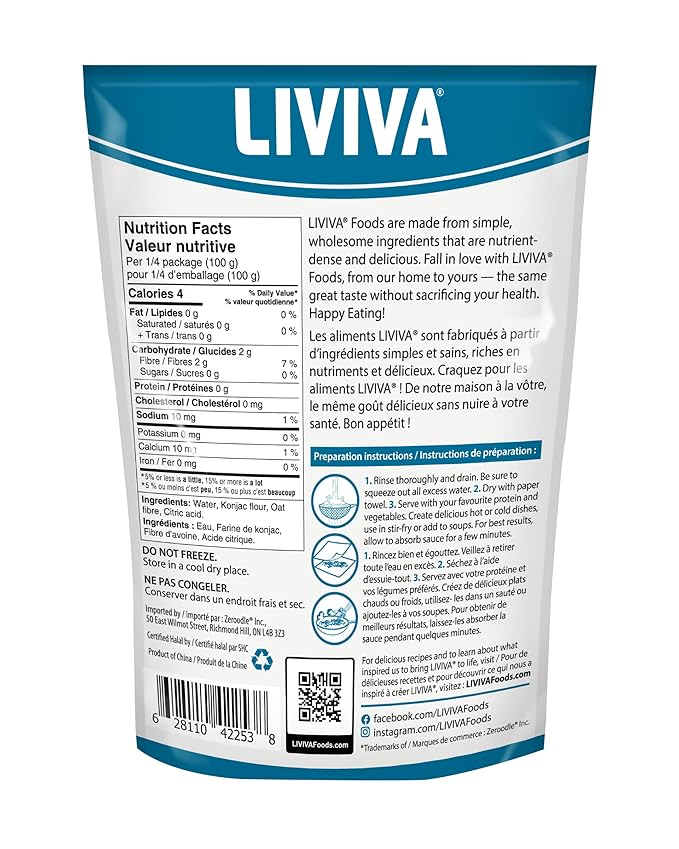 LIVIVA Shirataki Konjac Fettuccine (6 Pk) – Diabetic-Friendly Low Carb Low Calorie Pasta Noodles Ready to Serve – No Odor Certified Non-GMO Gluten Free Vegan Plant-Based Keto Kosher Halal