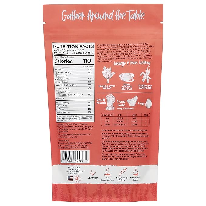 Classic Rolled Hotcakes Crepe Mix by American Table Made with American-Grown Organic Wheat Flour &amp Pure Vanilla French-Style Non-GMO Low Sugar No Preservatives Quick Prep Makes 72 Crepes (1