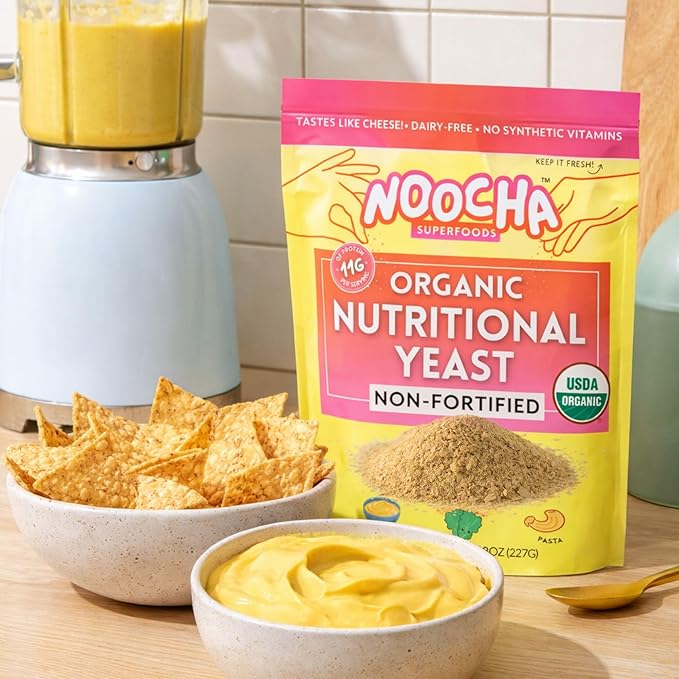 NOOCHA Organic Nutritional Yeast Flakes – Non-Fortified Vegan Cheese Seasoning Dairy-Free Gluten-Free High Protein Savory Sprinkle for Popcorn Pasta &amp Veggies – 8 oz