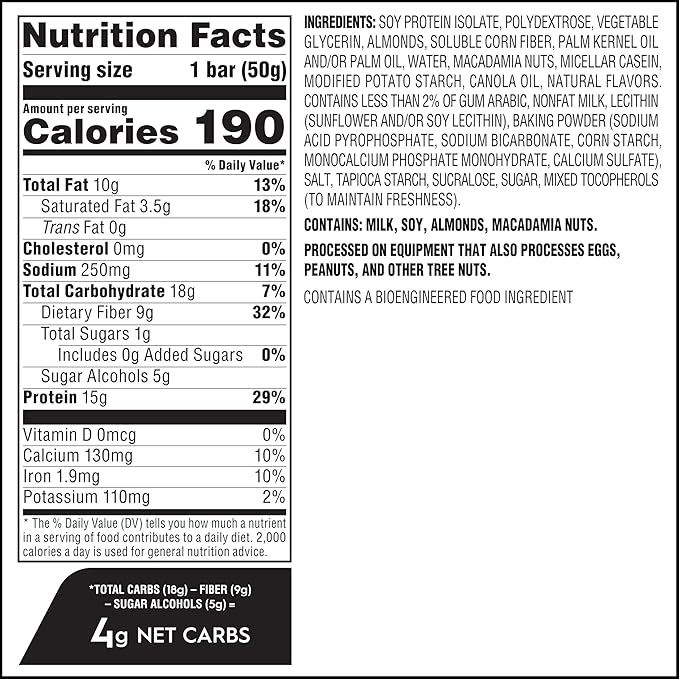 Atkins Soft Baked High Protein Bars Vanilla Macadamia Nut Flavor 15g Protein 4g Net Carbs 2g Sugar Excellent Source of Fiber High Protein 6 pack (4 bars each)