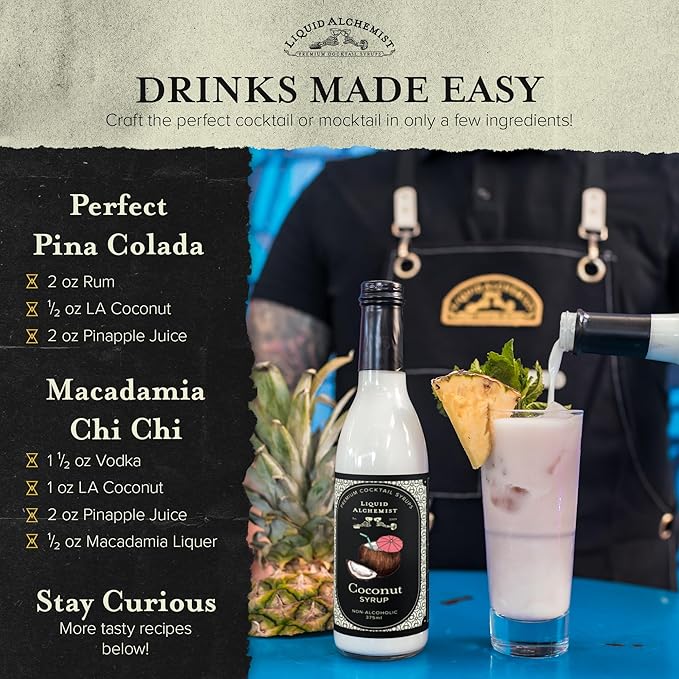 Liquid Alchemist Coconut Syrup for Drinks - Real Ingredients Make our Cream of Coconut Syrup a Perfect Pina Colada Drink Mix - Non-GMO &amp Vegan (25.4 oz)
