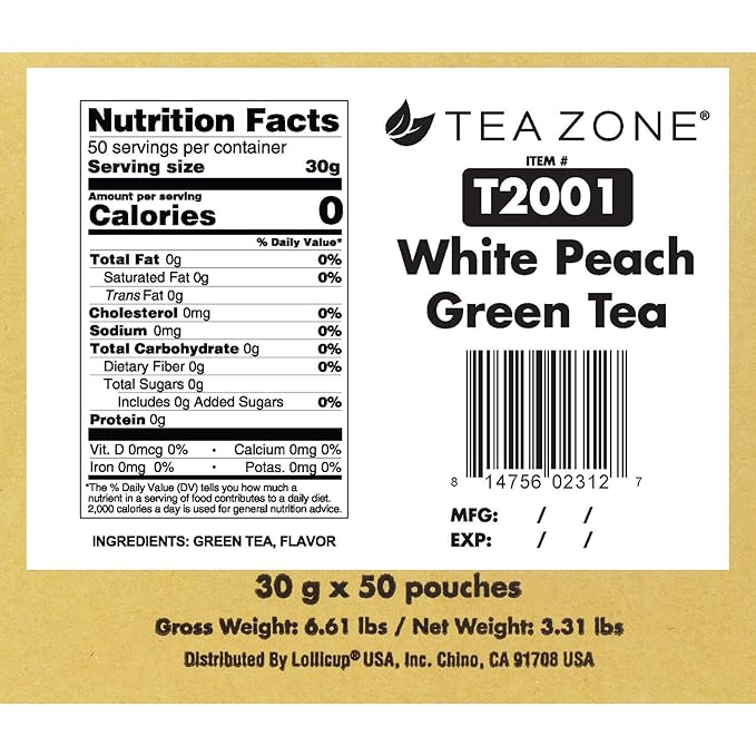 Tea Zone 1 oz Classic White Peach Green Tea 50 Count