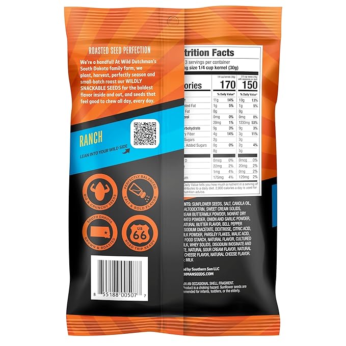 Wild Dutchman Roasted Sunflower Seeds in a Resealable Bag for Ultimate Freshness and an Easy Pour 6 Flavor Variety Snack Pack 5.5 oz (Pack of 6)
