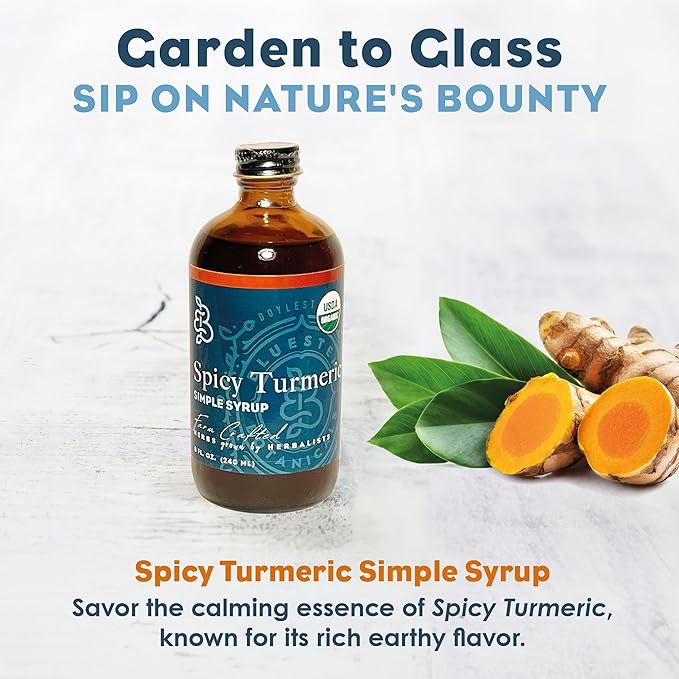 Bluestem Botanicals Organic Spicy Tumeric Simple Syrup 8 oz Cocktail and Mocktail Mixer for Drinks Non-Alcoholic