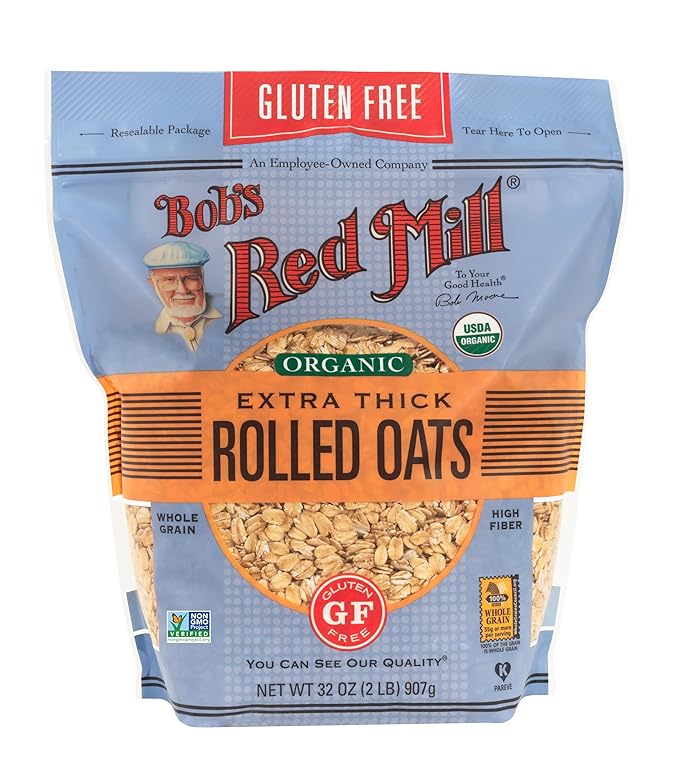 Bob's Red Mill Gluten Free Organic Extra Thick Rolled Oats 32oz (Pack of 4) - Non GMO Whole Grain Vegan Kosher