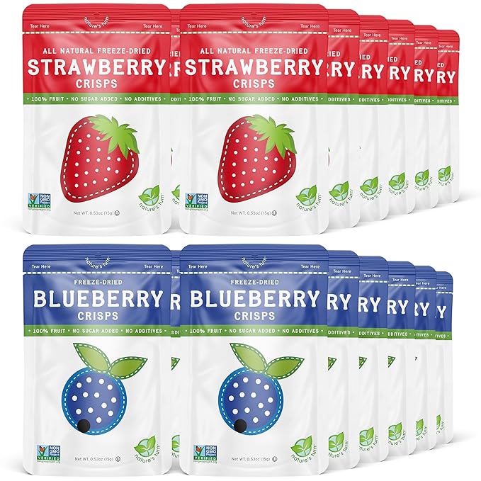 Nature’s Turn Freeze-Dried Fruit Snacks Strawberry and Blueberry Crisps Pack of 24 (0.53 oz Each)