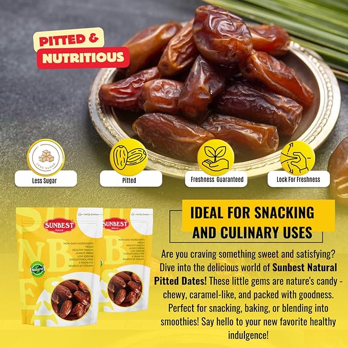 Sunbest Natural Deglet Noor Dates 5 lbs – Pitted &amp Whole – Bulk Dried Fruit Snack For Kids &amp Adults – Naturally Sweet For Baking &amp Cooking – Sun-Dried Fiber Rich Kosher &amp No Sugar A