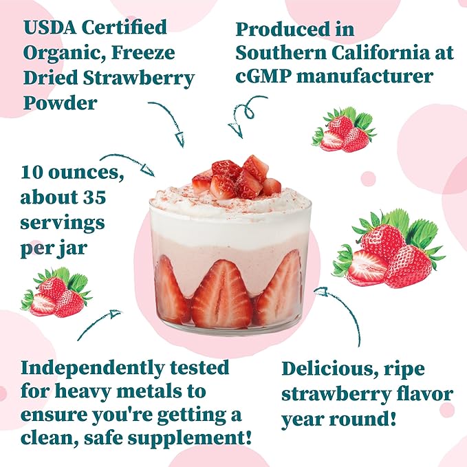 Nature Restore USDA Certified Organic Freeze Dried Strawberry Powder 10 Ounces Non GMO Gluten Free Vegan