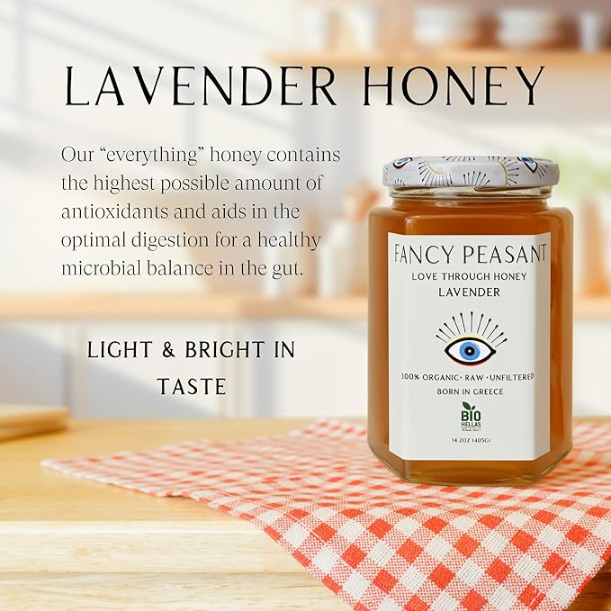 Fancy Peasant Sticky Trio Greek Honey Gift Set Includes Fir Lavender &amp Spring Sage Jars Organic Raw Unfiltered Honey Pure &amp Natural 14.2oz Each