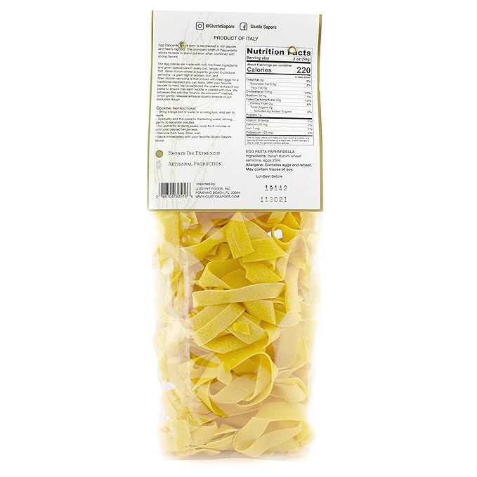Giusto Sapore Classic Pappardelle All Vovo Italian Egg Pasta Nest - 340g - Premium Bronze Drawn Durum Wheat Semolina Gourmet Pasta Noodles - 6 pack