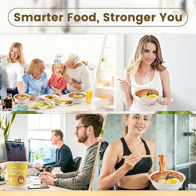 Hethstia High Protein (26g) Ramen Cup Noodles Spicy Curry Flavor 6 Count Plant Based Vegan Noodle Soup Non Fried Low Sugar Low Fat Ready to Eat Healthy Asian Meal &amp Holiday Gift