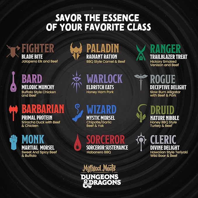 Mythical Meats Dungeons &amp Dragons Mystic Morsel (Wizard) - 12 Jerky Sticks - Chipotle and Garlic Beef with Yak Stick Gluten Free MSG Free