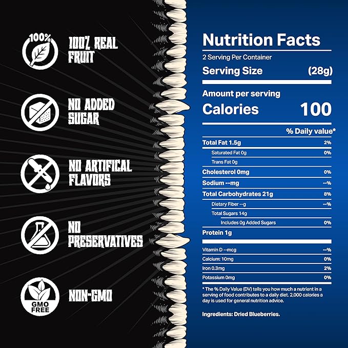 Mortal Munchies - Belligerent Blueberry Dried Fruit (6 Pack 2 Oz) Real Fruit Snack Sweet and Tart Rich in Antioxidants Fat-Free On-the-Go Snacks Healthy Snack for Adults Non-GMO No Added Sugar