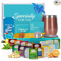 Modern Elegance Tea Tumbler Gift Set – Includes Tea Bag Holder Spoon Honey Straw 15 Assorted Flavor Blends &amp Hot &amp Cold 12oz Insulated Tumbler – Ideal for Holiday Gift for Tea Lovers – Rose