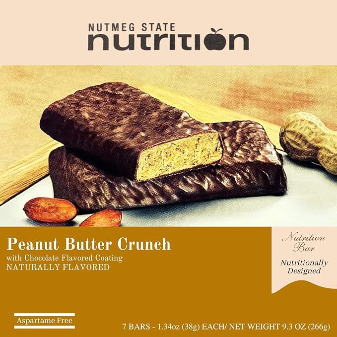 Nutmeg State Nutrition - High Protein Snack Bars 10g Protein 160 Calories Low Sodium 18g Carbs 1g Fiber 7 Servings Per Box (Peanut Butter Crunch)