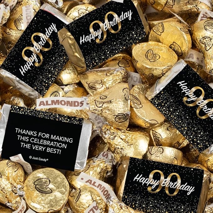 124 Pcs 90th Birthday Candy Party Favors Miniatures Chocolate &amp Gold Almond Kisses (1.5 lbs Approx. 124 Pcs)