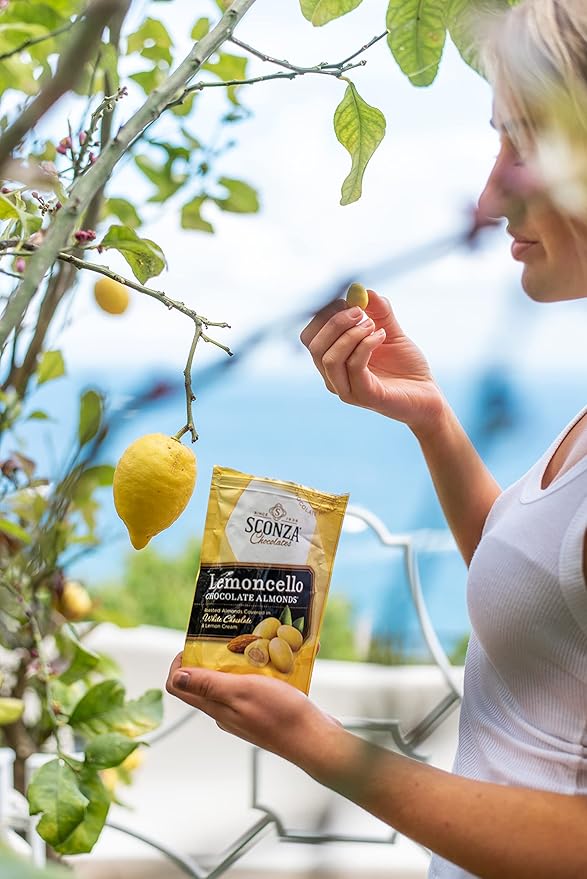 Sconza Lemoncello Lemon Cream &amp White Chocolate Almonds | Inspired by Italy's Lemon Groves | Made in the USA | Pack of 3 (5 Ounce Each)