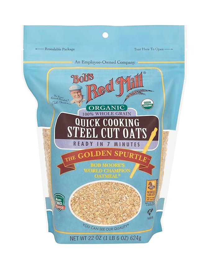 Bob's Red Mill Organic Quick Cooking Steel Cut Oats 22oz (Pack of 4) - Non GMO Whole Grain Vegan Kosher