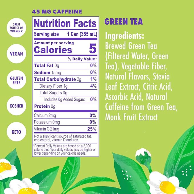 Swoon Perfectly Sweet Green Tea | Zero Sugar Lightly Caffeinated &amp Refreshing | Keto Paleo Vegan Non-GMO &amp Gluten-Free | Naturally Sweetened with Monk Fruit &amp Stevia | Only 5 Calories